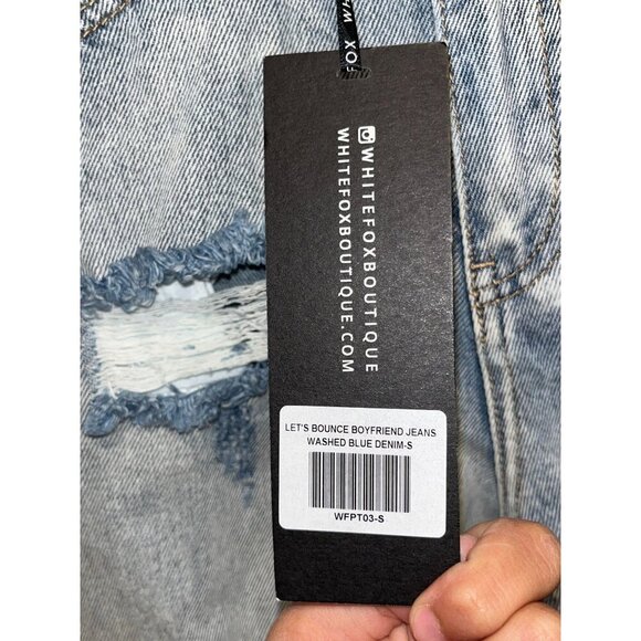NWT White Fox Blue Lets Bounce Disressed Boyfriend Jeans Women Size Small - Picture 6 of 13